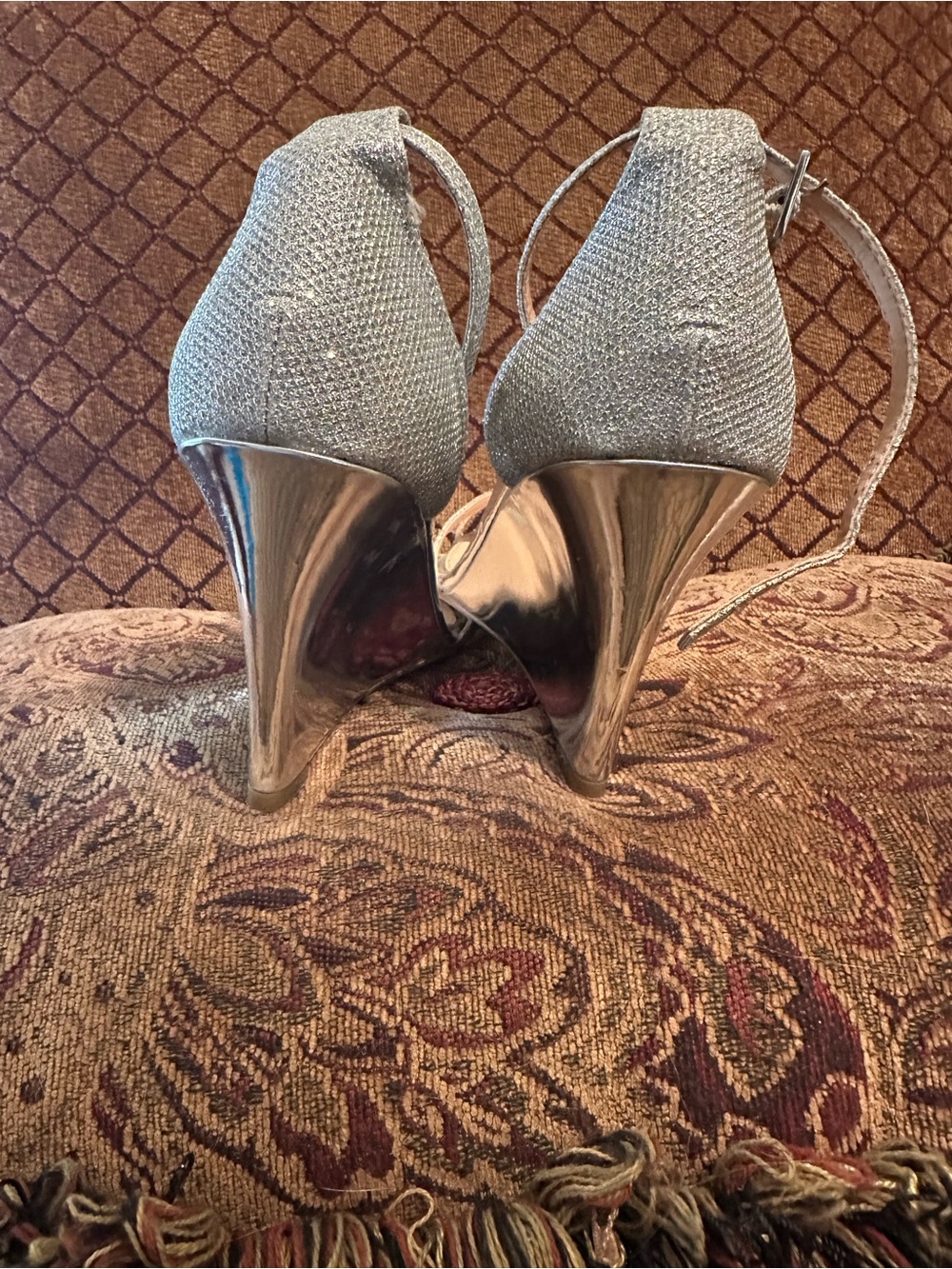 Jewel Badgley Mischka Silver Glitter Ankle-Strap Wedges - Picture 4 of 5
